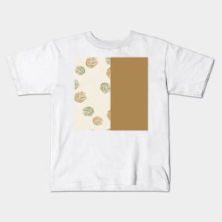 Gold Vertical Split Colorful Pinecone Pattern on Cream Off-White Kids T-Shirt